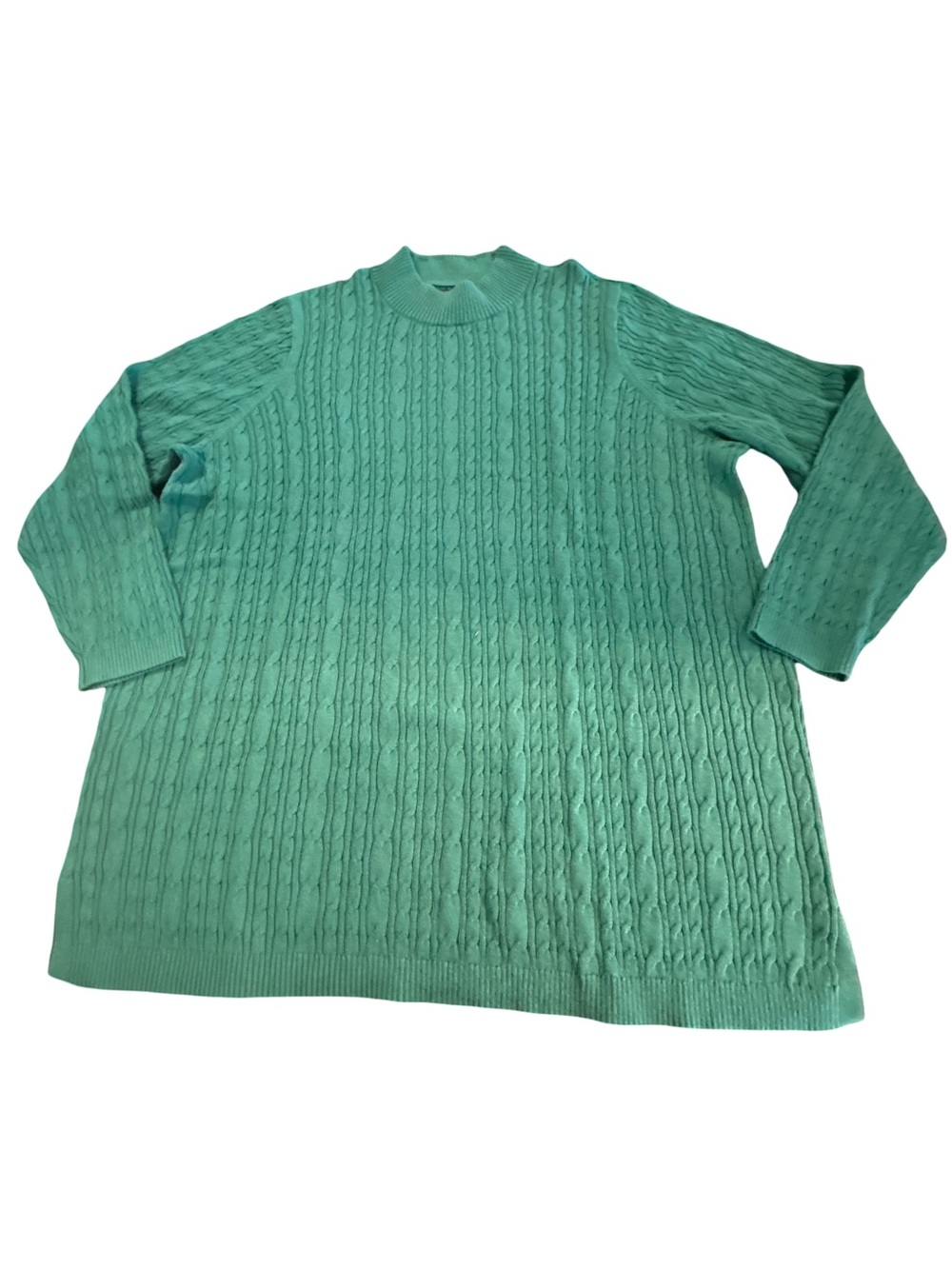 Lands' End Preppy Green Cable Knit Mock Neck Sweater 2X Granola Girl Cottagecore